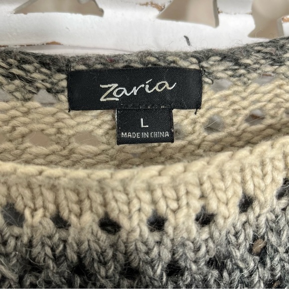 Zaria Black & Cream Open Stitch Striped Pop Over Sweater - Picture 3 of 5